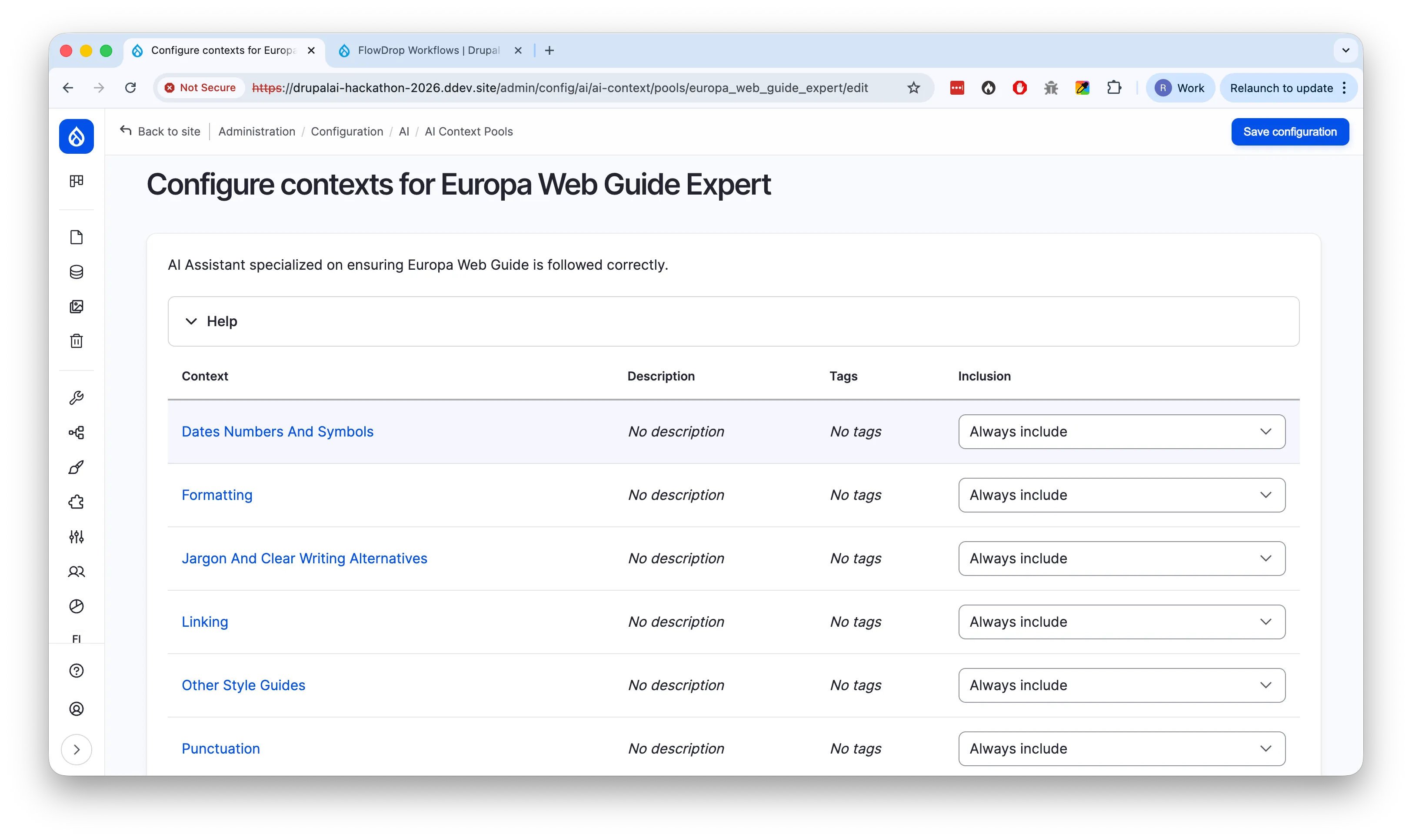 Configuring AI contexts for content guidelines